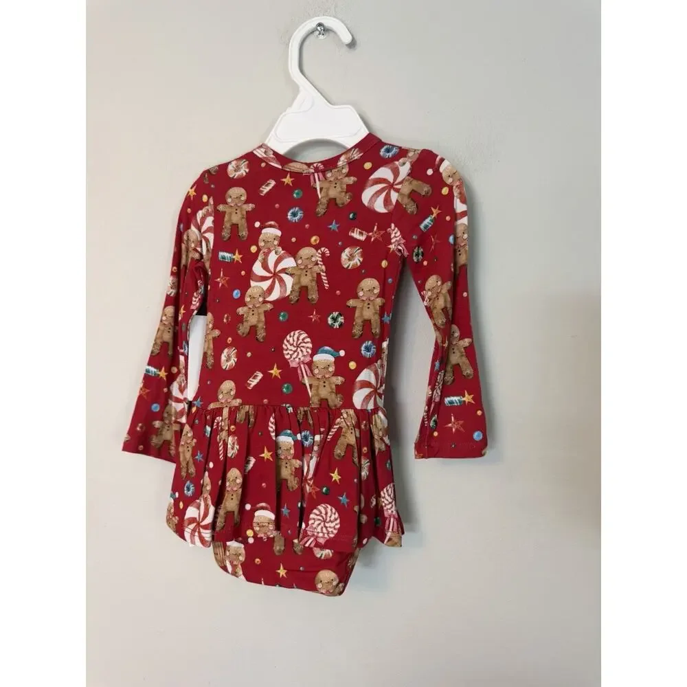 Posh Peanut Girls Red Gingerbread Xmas Bamboo One Piece Dress 3-6 Months NWT